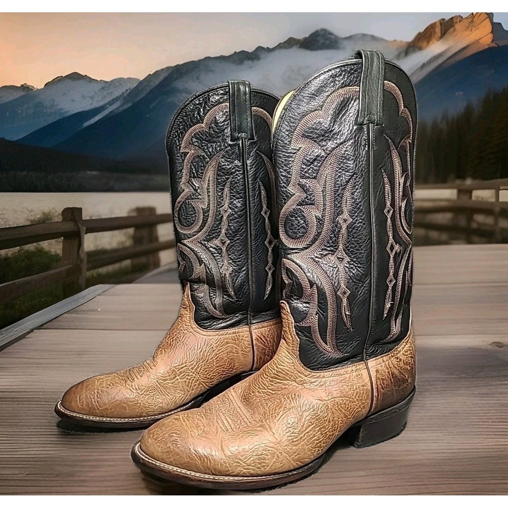 NOCONA Bullhide Western Boots Mens 9.5 EE Tan Black Leather